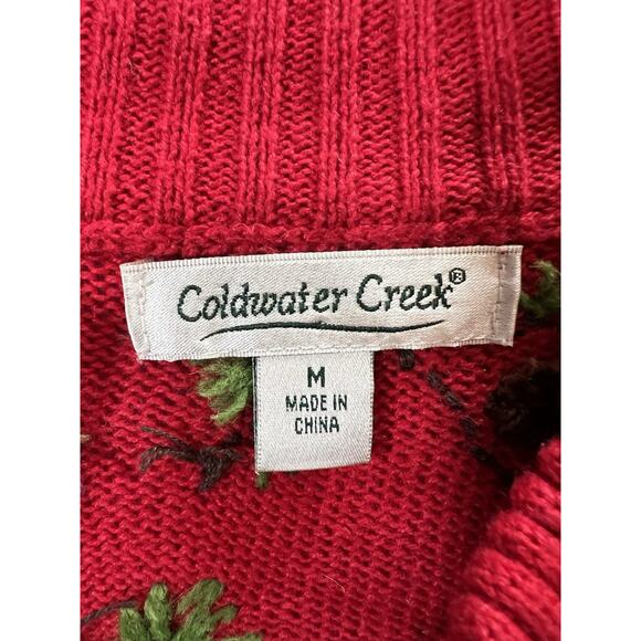 Coldwater Creek Women's Wool Embroidered Holiday Cardigan Sweater Sz M Red Cozy - Picture 4 of 8